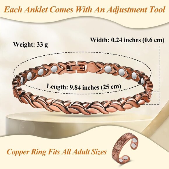 Ultra Strength Magnetic Copper Anklet - Adjustable Fishtail Design for Women - Picture 2 of 9